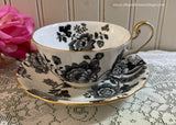 Vintage Victoria Black White Mandarin Teacup and Saucer