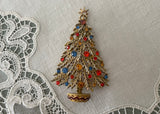 Vintage ART Enameled Rhinestone Christmas Tree Pin Brooch