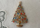 Vintage ART Enameled Rhinestone Christmas Tree Pin Brooch