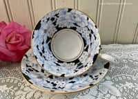 Vintage 1930's Victoria Peony Teacup and Saucer Blue and Black