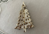 Vintage Gold and Rhinestone Christmas Tree Pin Brooch