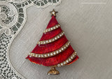 Vintage Eisenberg Ice Red Enameled Rhinestone Christmas Tree Pin