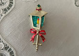 Vintage Enameled and Rhinestone Christmas Candle Lantern Pin Brooch