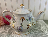 Vintage Ellgreave Wood & Sons England Ironstone Blue Magnolia Teapot