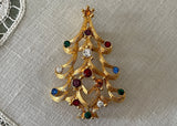 Vintage Monet Rhinestone Christmas Tree and Heart Pin Brooch