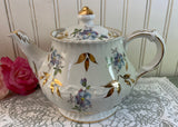 Vintage Ellgreave Wood & Sons England Ironstone Blue Magnolia Teapot