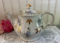 Vintage Ellgreave Wood & Sons England Ironstone Blue Magnolia Teapot