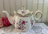 Vintage Pink Rose Rosebud Crown Teapot