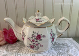 Vintage Pink Rose Rosebud Crown Teapot