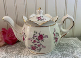 Vintage Pink Rose Rosebud Crown Teapot