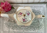 Vintage Pink Rose Rosebud Crown Teapot