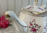 Vintage Pink Rose Rosebud Crown Teapot