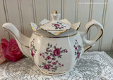 Vintage Pink Rose Rosebud Crown Teapot