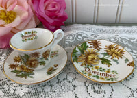 Vintage Miniature Sadler Teacup Saucer Plate Set November Mums