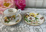 Vintage Miniature Sadler Teacup Saucer Plate Set August Pansies