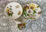 Vintage Miniature Sadler Teacup Saucer Plate Set August Pansies