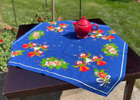 NOS Vintage Scandinavian Christmas Angels Blue Tablecloth