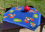 NOS Vintage Scandinavian Christmas Angels Blue Tablecloth