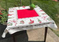 Vintage Christmas Tablecloth with Gold Metallic Details