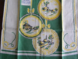 MWT Vintage Broderie Hanging Plates Tea Towel in Green - The Pink Rose Cottage 