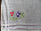 Vintage Unused Crewel Embroidery Pink and Purple Daisy Handkerchief - The Pink Rose Cottage 