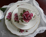 Vintage Magenta Rose Teacup Saucer and Luncheon Plate - The Pink Rose Cottage 