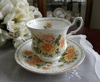 Vintage Queen's Special Flowers November Mums Teacup and Saucer - The Pink Rose Cottage 