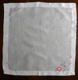 Vintage Embroidered Pink Rose Handkerchief - The Pink Rose Cottage 