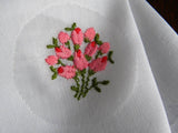 Vintage Embroidered Pink Rose Bouquet and Dots Handkerchief - The Pink Rose Cottage 