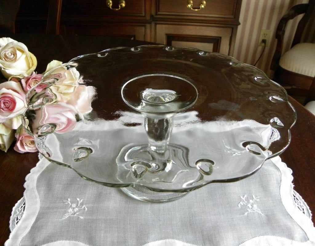 Vintage Pedestal Teardrop Glass Cake Plate - The Pink Rose Cottage 