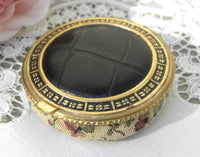 Vintage Rose Tapestry and Leather Powder Compact - The Pink Rose Cottage