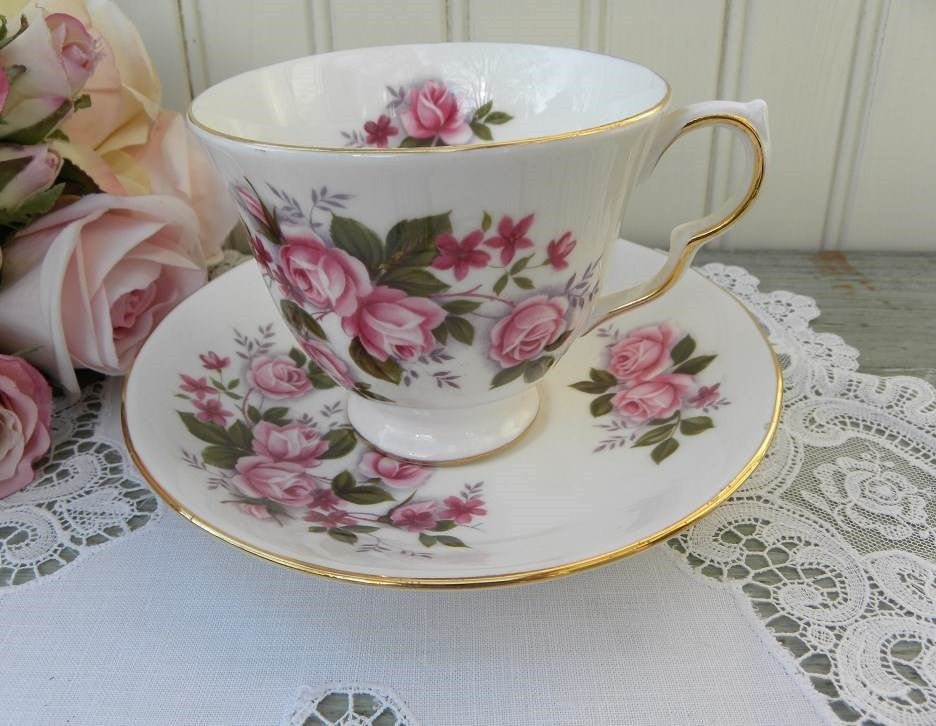 Vintage Queen Anne Pink Roses Teacup and Saucer - The Pink Rose Cottage 