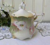 Antique Hand Painted Pink Poppy Mustard Pot - The Pink Rose Cottage 
