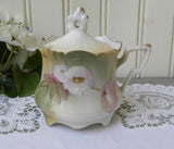 Antique Hand Painted Pink Poppy Mustard Pot - The Pink Rose Cottage 