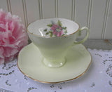 Vintage Soft Green and Pink Cosmos Teacup and Saucer - The Pink Rose Cottage 