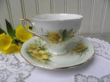 Vintage Soft Green Teacup and Saucer with Yellow Wild Roses - The Pink Rose Cottage 