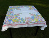 Vintage Springmaid Pastel Tropical Lily Tablecloth - The Pink Rose Cottage 