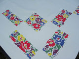 Vintage Blocks of Colorful Flowers Tablecloth - The Pink Rose Cottage 
