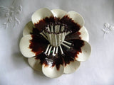Vintage Enameled Brown and White Dahlia Pin and Earrings Set - The Pink Rose Cottage 