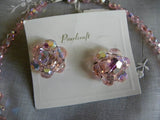 Vintage Pearlcraft Pink Crystal Necklace and Earrings Set with Tags - The Pink Rose Cottage 