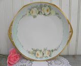 Vintage Hand Painted Handled Cake Plate with Yellow Roses - The Pink Rose Cottage 