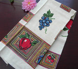 Unused Vintage Startex Tea Towel Grapes Apples Strawberries and More - The Pink Rose Cottage 