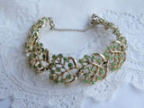 Vintage Coro Green Rhinestone Necklace Bracelet and Earrings Set - The Pink Rose Cottage 