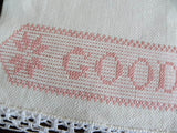 Vintage Good Luck Pink Embroidered Huck Towel - The Pink Rose Cottage 