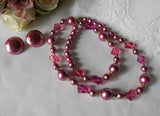 Vintage Pink Pearl and Crystal Necklace and Earrings - The Pink Rose Cottage 