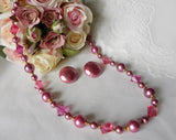 Vintage Pink Pearl and Crystal Necklace and Earrings - The Pink Rose Cottage 