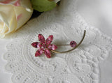 Vintage Pink Daisy Rhinestone Pin - The Pink Rose Cottage 