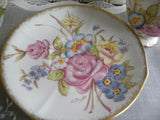 Vintage Rosyln Pink Rose and Blue Flowers Signed Teacup and Saucer - The Pink Rose Cottage 