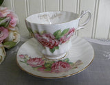 Vintage Queen Anne Pink Roses Happy Birthday Teacup and Saucer - The Pink Rose Cottage 