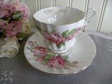 Vintage Queen Anne Pink Roses Happy Birthday Teacup and Saucer - The Pink Rose Cottage 